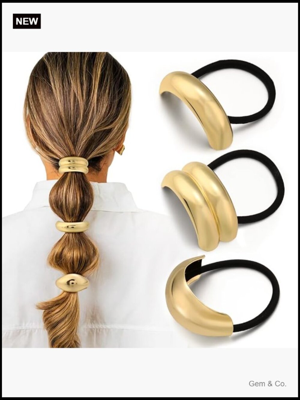 3 Pack Metal Hair Ties for Thick Hair, Gold Geometric Hair Accessories,